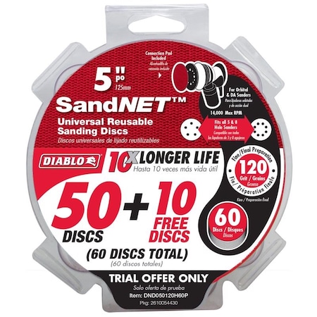 DIABLO SandNet 5 in. Ceramic Blend Hook and Lock Sanding Disc 120 Grit Medium 50 pk DND050120H60P